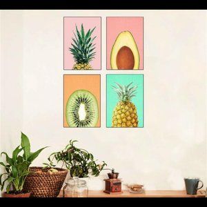 Fruit Kiwi Avocado Pineapple Kitchen Wall Art Print Set of 4 Home Decor